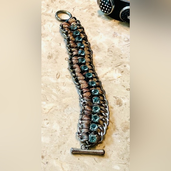 Unique Blue topaz, silk ribbon rope, and Silver Bracelet - Picture 2 of 8